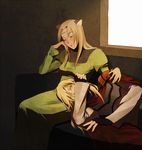  1girl blonde_hair couple hetero koutarou_(farthest) long_hair one_eye_closed sleeping tengen_toppa_gurren_lagann tengen_toppa_gurren_lagann:_parallel_works tsuuma viral 