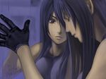  blue_hair brown_eyes different_reflection final_fantasy final_fantasy_vii final_fantasy_vii_advent_children gloves highres jayun long_hair rain reflection sad somber tears tifa_lockhart vest 