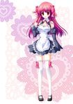  amane_(dream_c_club) bad_id bad_pixiv_id bow detached_sleeves dream_c_club dream_c_club_(series) hinata_momo legs maid pink_hair solo thighhighs waitress yellow_eyes 