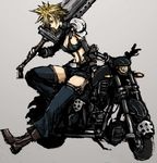  blonde_hair blue_eyes boots cloud_strife final_fantasy final_fantasy_vii genderswap genderswap_(mtf) ground_vehicle huge_weapon midriff moto_murabito motor_vehicle motorcycle shorts solo spiked_hair suspenders sword traditional_media weapon 