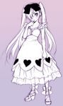  dress fashion gradient gradient_background hair_over_one_eye hands lolita_fashion mattaku_mousuke monochrome original purple purple_background solo twintails 