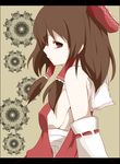  bad_id bad_pixiv_id breasts brown_hair detached_sleeves hakurei_reimu medium_breasts mono_(recall) sarashi sideboob solo touhou 