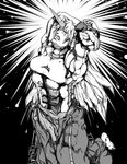  female flex flexing horns hoshiguma_yuugi jojo_no_kimyou_na_bouken long_hair monochrome muscle oni pixiv_thumbnail pose resized star tao_(white_album) tao_pixivid(140750) touhou 