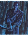  absurdres blue highres male_focus miyamoto_musashi night scan solo sword takehiko_inoue traditional_media vagabond weapon 