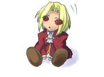  blonde_hair cape chibi highres male_focus melty_blood red_eyes sitting solo teipa tsukihime wallachia 