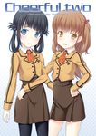  black_hair blue_eyes brown_eyes brown_hair folded_hair fukadou_magorona hair_rings hisanuma_sayu long_hair multiple_girls nagi_no_asukara pantyhose school_uniform shiodome_miuna twintails two_side_up 