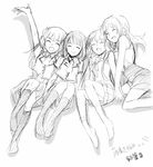  aki_(neyuki41028) casual closed_eyes dress folded_hair greyscale hair_rings hiradaira_chisaki hisanuma_sayu long_hair monochrome mukaido_manaka multiple_girls nagi_no_asukara sailor_dress school_uniform serafuku shiodome_miuna sitting twintails 