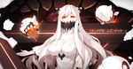  breasts cleavage collarbone covered_mouth dress horns hsuliherng kantai_collection large_breasts long_hair looking_at_viewer midway_hime pale_skin red_eyes shinkaisei-kan shiny shiny_skin solo white_dress white_hair 