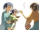  3girls bad_id bad_pixiv_id blue_eyes blue_hair brown_eyes brown_hair carrying closed_eyes commentary gloves hachimaki headband hiryuu_(kantai_collection) japanese_clothes kantai_collection kisetsu multiple_girls open_mouth original parody remodel_(kantai_collection) rock_paper_scissors side_ponytail souryuu_(kantai_collection) sweatdrop translated twintails unryuu_(kantai_collection) younger 