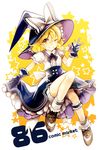  azuma_aya blonde_hair bloomers bow braid gloves hat hat_bow kirisame_marisa one_eye_closed sash side_braid solo touhou underwear v white_bow witch_hat yellow_eyes 