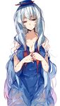 breasts cleavage hat kamishirasawa_keine large_breasts long_hair open_collar red_eyes shuzi silver_hair solo touhou very_long_hair wet 