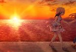  air bird blonde_hair blue_eyes brown_hair carrying casual crow hinokami_sakura holding_hands horizon kamio_haruko kamio_misuzu long_hair multiple_girls ocean out_of_frame sandals short_hair smile stuffed_dinosaur stuffed_toy sunset twilight walking 