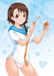  blush brown_eyes brown_hair cameltoe hamu_agaki heart jewelry key locket looking_at_viewer nisekoi onodera_kosaki panties pendant school_uniform short_hair smile sparkle star underwear 