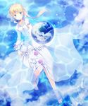  :o aldnoah.zero asseylum_vers_allusia barefoot blonde_hair blue_eyes blush breasts dress earth edamame_888 flower frills high_heels highres jewelry long_hair lying necklace no_socks on_back partially_submerged shoes_removed small_breasts solo star water 