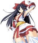  ainu_clothes armpits black_hair blue_eyes bow breasts gloves hair_bow hirowa_nagi long_hair looking_at_viewer medium_breasts nakoruru red_bow samurai_spirits solo thigh_gap torn_clothes underboob 