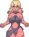  blonde_hair blush breasts dragon_quest dragon_quest_x fang green_eyes horns kihaiu large_breasts looking_at_viewer navel ogre_(dq10) open_mouth red_skin short_hair simple_background solo white_background 