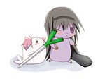  akemi_homura animalization black_hair blush cheek_poking gomadoka hair_ribbon hairband homurakko kaname_madoka kuuru long_hair mahou_shoujo_madoka_magica no_humans otter pink_hair poking ribbon seal short_twintails simple_background spring_onion twintails white_background 