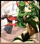  akibotann blue_eyes edward_geraldine fighting_pose final_fantasy final_fantasy_iv final_fantasy_iv_the_after green_hair jewelry knife rydia scarf white_hair 