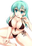  akizuki_akina bikini food green_eyes green_hair kantai_collection licking long_hair popsicle sexually_suggestive sitting solo suzuya_(kantai_collection) swimsuit 