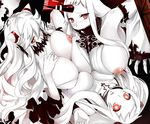  airfield_hime areolae asymmetrical_docking bare_shoulders blush breast_press breasts claws cleavage covered_mouth detached_sleeves dress hand_on_own_chest horn horns huge_breasts kantai_collection kurokawa_otogi large_breasts long_hair looking_at_viewer midway_hime multiple_girls nipples one_breast_out open_mouth orange_eyes pale_skin red_eyes ribbed_dress ribbed_sweater seaport_hime shinkaisei-kan sweater symmetrical_docking very_long_hair white_dress white_hair white_skin 