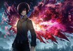  angel31424 black_hair black_sclera hair_over_one_eye kagune_(tokyo_ghoul) kirishima_touka looking_at_viewer red_eyes short_hair solo tokyo_ghoul wings 