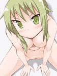  1girl blush breasts female from_above green_eyes green_hair ichii_yui medium_breasts navel nipples nude pubic_hair pussy sitting solo spread_legs thighs toku_sonchou uncensored yuyushiki 
