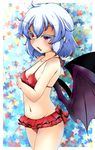  bat_wings bikini blue_hair fumi_(fumifumi-graffiti) highres red_eyes remilia_scarlet short_hair swimsuit touhou wings 