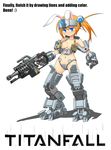  animal_ears assault_rifle atlas_(titanfall) breasts bunny_ears gauntlets geworin gun how_to_draw_an_owl mecha_musume rifle small_breasts solo titanfall weapon 