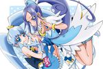 blue_bow blue_eyes blue_hair blue_skirt boo_(takagi) bow choker color_connection crown crystal_earrings cure_diamond cure_princess curly_hair diamond_hands dokidoki!_precure earrings happinesscharge_precure! hishikawa_rikka jewelry long_hair magical_girl mini_crown multiple_girls ponytail precure shirayuki_hime shoes sidelocks skirt smile twintails 