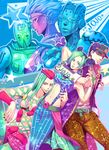  4boys aqua blue diver_down_(stand) green highres jojo_no_kimyou_na_bouken kuujou_jolyne kuujou_joutarou multiple_boys multiple_girls narciso_anasui natsu_(pixiv312174) purple stand_(jojo) star_platinum stone_free stone_ocean 