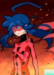  ahoge blue_eyes blue_hair bodysuit breasts eito huge_ahoge ladybug_(character) long_hair magical_girl marinette_dupain-cheng mask miraculous_ladybug navel polka_dot skin_tight small_breasts solo superhero twintails 