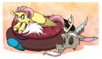  2019 blue_eyes cuddling discord_(mlp) draconequus duo equine fangs female fluttershy_(mlp) friendship_is_magic inuhoshi-to-darkpen male mammal my_little_pony pegasus sleeping wings 