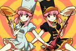  alternate_color aosa_(michikusakan) baton dress dual_persona hat heart jakuzure_nonon kill_la_kill multiple_girls pink_eyes pink_hair shako_cap sidelocks smile uniform wrist_cuffs 