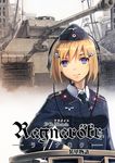  blonde_hair bob_cut building caterpillar_tracks city cover cover_page doujin_cover doujinshi epaulettes flower garrison_cap german germany ground_vehicle hair_flower hair_ornament hat iron_cross leaning medal military military_uniform military_vehicle motor_vehicle necktie original panzerkampfwagen_panther power_lines purple_eyes rubble short_hair siqi_(miharuu) smile soldier solo tank telephone_pole throat_microphone translation_request uniform upper_body world_war_ii 