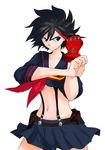  bad_anatomy black_hair blue_eyes breasts crop_top fingerless_gloves gloves highlights kill_la_kill matoi_ryuuko midriff multicolored_hair navel pose school_uniform senketsu serafuku single_glove skirt solo suspenders take-c underboob 