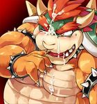  1boshi 2014 anthro blush bowser chubby claws cum cum_in_hair cum_in_mouth cum_inside cum_on_body cum_on_chest cum_on_eye cum_on_face hair horn koopa male mario_bros muscles nintendo nude open_mouth orange_eyes red_eyebrows red_hair reptile scalie shell solo spikes teeth tongue turtle video_games 