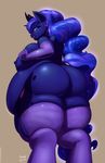  2014 anthro anthrofied blue_eyes blue_fur blue_hair breasts butt cutie_mark elbow_gloves equine female friendship_is_magic fur gloves hair horn legwear long_hair looking_at_viewer mammal my_little_pony nipples obese overweight plain_background princess_luna_(mlp) sammy-upvotes solo thigh_highs winged_unicorn wings 