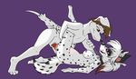  2014 anthro blush brown_eyes brown_hair canine dog duo eye_contact female hair lying male mammal missionary_position nude on_back penetration penis purple_background purple_eyes sex straight xpfoddball 