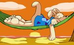  2014 3_toes anthro back barefoot beach black_nose bulge butt camelot clothed clothing cloud cute eyes_closed half-dressed hammock lying mammal marsupial nap paws pixel_art red_sky rocko rocko&#039;s_modern_life sand seaside shirt sleeping soles solo sun sunset toes vacation wallaby water 