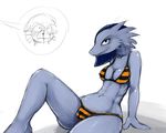  anthro bikini blue_hair blue_skin breasts camel_toe dragon female hair nipples scales stedilnik swimsuit tei&#039;lira 