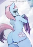  2014 absurd_res anthro anthrofied back blue_eyes blue_fur butt clothing cutie_mark english_text equine female friendship_is_magic fur hair hi_res horse looking_at_viewer lotus_(mlp) mammal my_little_pony open_mouth panties panties_down pony solo text towel underwear zero-sum 
