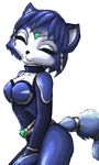  blackby blue_hair bodysuit canine colored female fox hair krystal mammal nintendo skinsuit smile star_fox video_games 