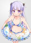  bikini breasts cleavage innertube long_hair looking_at_viewer navel new_game! official_art open_mouth plaid plaid_bikini purple_eyes purple_hair small_breasts solo suzukaze_aoba swimsuit tokunou_shoutarou twintails very_long_hair water wet 