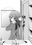  bathroom comic cutting_hair greyscale i_am_homeko jewelry kobayakawa_rinko long_hair love_plus monochrome necklace off-shoulder_sweater scissors severed_hair solo sweater 