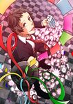  absurdres adachi_tooru bad_id bad_pixiv_id black_hair card confetti formal hat highres magic_trick male_focus necktie open_mouth persona persona_4 playing_card smile solo suit tasuku top_hat 