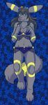  black_hair blue_eyes breasts clothing colacatinthehat eeveelution female flower fur grey_fur hair lingerie long_hair lying markings nintendo pok&eacute;mon smile solo umbreon underwear video_games yellow_markings 