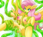  2014 anthro anthrofied blush bound breasts equine eyelashes female fluttershy_(mlp) friendship_is_magic fur hair long_hair maishida mammal my_little_pony navel nipples nude oral pegasus penetration pink_hair pussy restrained solo tentacles vaginal vaginal_penetration wings yellow_fur 