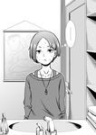  :&lt; bathroom comic greyscale i_am_homeko jewelry kobayakawa_rinko love_plus monochrome necklace off-shoulder_sweater short_hair solo sweat sweater 