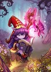  ask_(dreaming_cat) blush book boots dress flower forest glowing grass hair_between_eyes hat holding holding_book league_of_legends long_hair lulu_(league_of_legends) narrowed_eyes nature open_book outdoors pix pointy_ears pornography purple_eyes purple_hair purple_skin reading red_dress short_dress sitting staff tree tree_stump wide_sleeves witch_hat yordle 