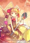  absurdres bow food hair_ornament highres holding ice_cream light_brown_eyes light_brown_hair lino-lin long_hair looking_at_viewer original parfait smile solo spoon twintails 